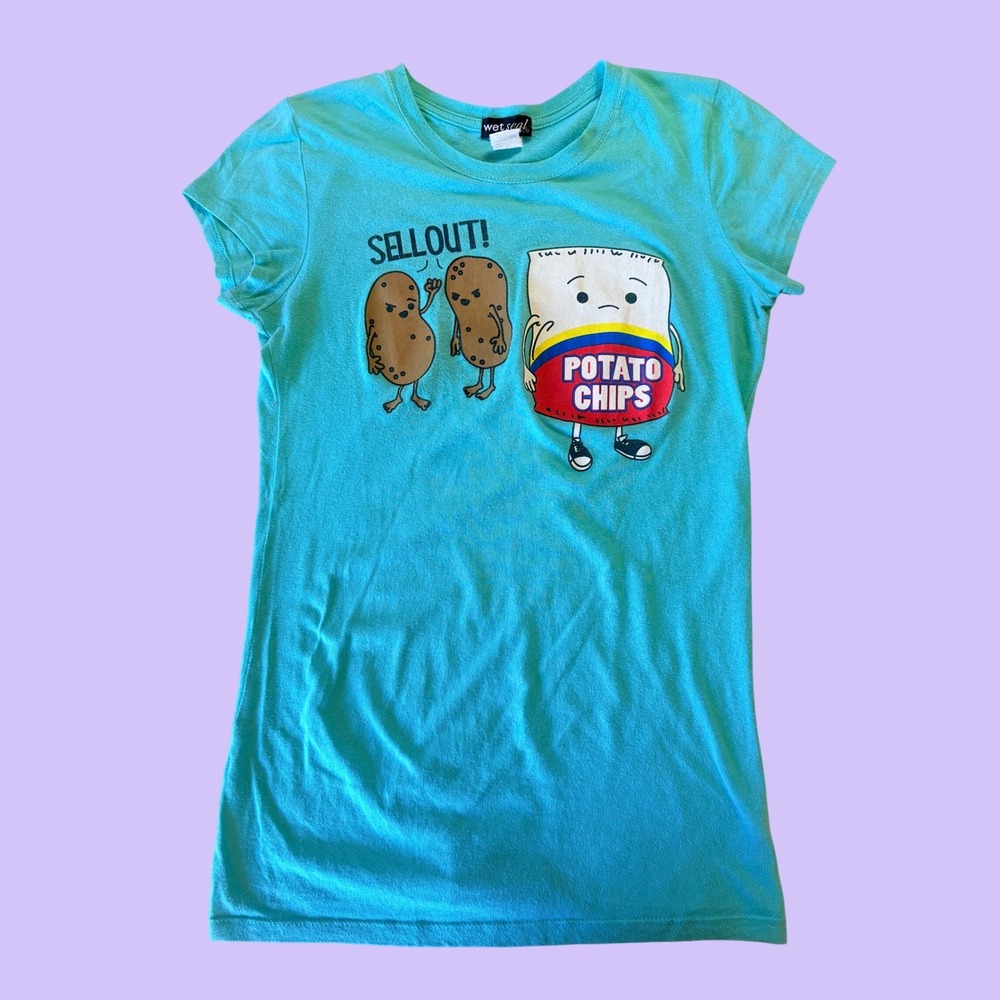 Y2K Wet Seal Sellout Potato Chip Graphic Tee Scene Humor #17